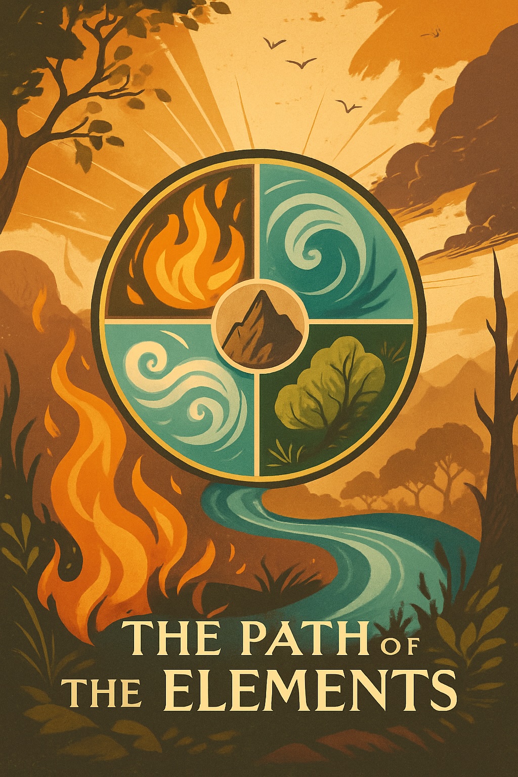 Illustration representing activation, movement, and physical energy through dynamic natural elements