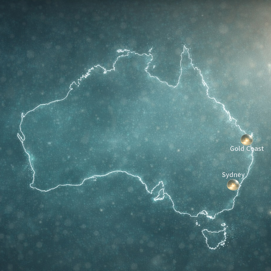 bstract map of Australia highlighting Nano Botanicals’ regional discussion with potential distributors or own company set up. 